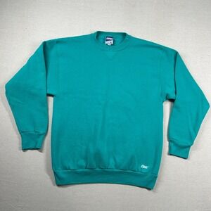 Vintage Bike Sweatshirt Mens L Teal‎ Turquoise Crewneck USA 80s Blank Classic